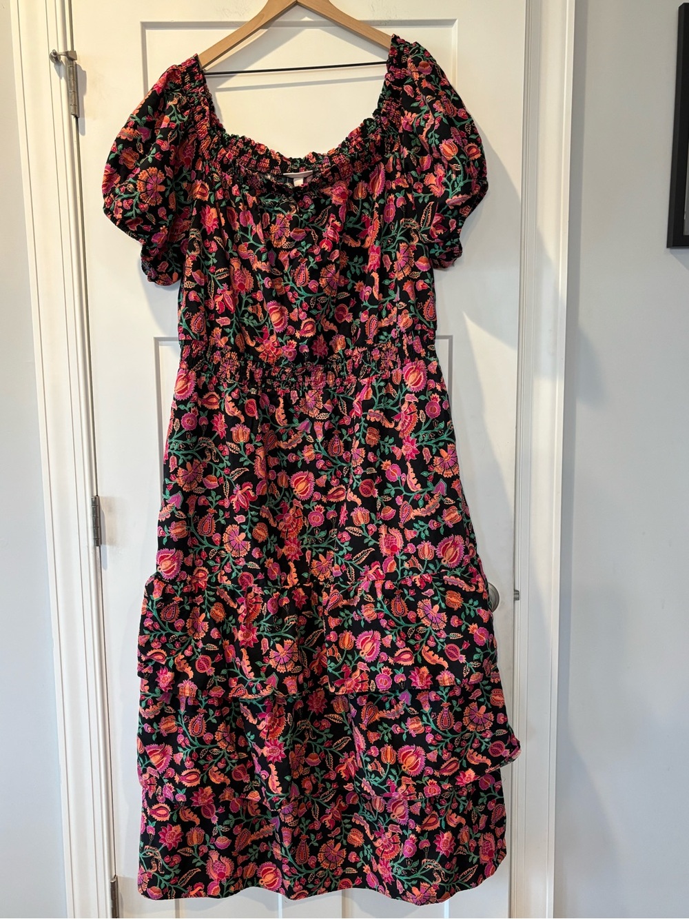 Knox Rose Plus Bright Floral Off Shoulder Puff Sleeve Tiered Dress Romantice 3X